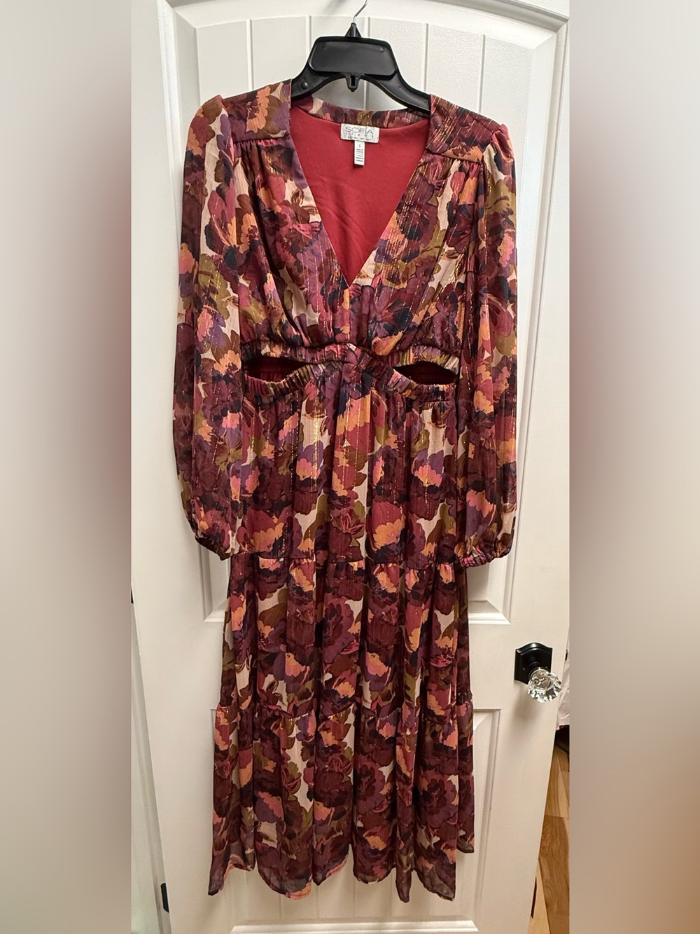 Sofia Jeans By Sofia Vergara Gabby Waylin Wine Floral Maxi Dress W/Cutouts Small